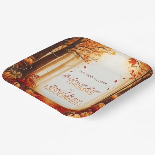 Assiettes En Carton Mariage de silhouette de récolte d'automne enchant (Angulaire)