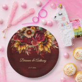 Assiettes En Carton Mariage de tournesol d'automne monogramme Bourgogn (Fête)