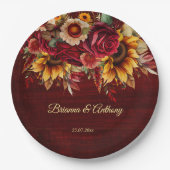 Assiettes En Carton Mariage de tournesol d'automne monogramme Bourgogn (Devant)