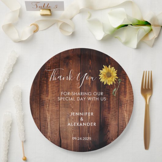Assiettes En Carton Mariage de tournesol en bois rustique merci (Mariage)