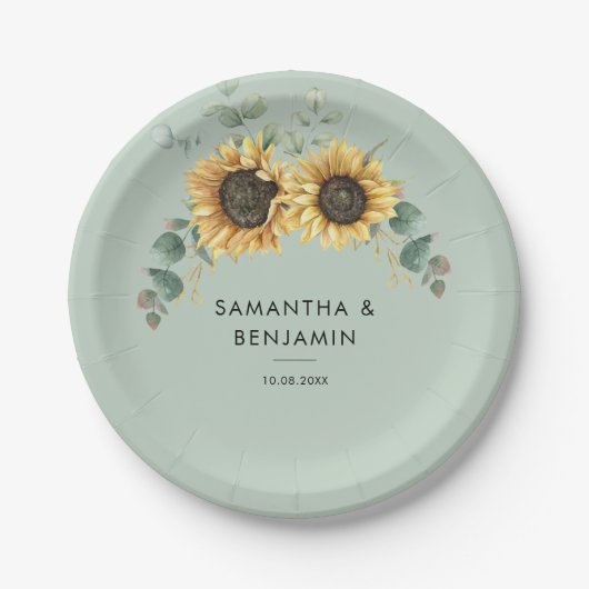 Assiettes En Carton Mariage de tournesol floral Eucalyptus (Devant)