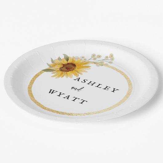 Assiettes En Carton Mariage de tournesol jaune moderne (Angle)