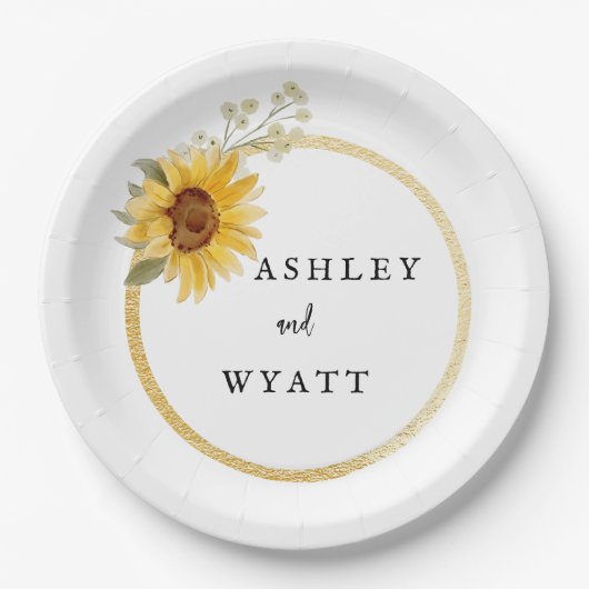 Assiettes En Carton Mariage de tournesol jaune moderne (Devant)