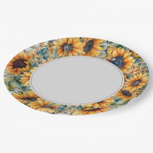 Assiettes En Carton Mariage de tournesol rustique (Angle)