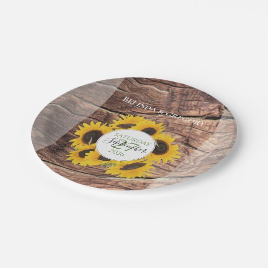 Assiettes En Carton Mariage de tournesol rustique (Angle)