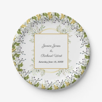 Assiettes En Carton Mariage de trame or Eucalyptus Botanique