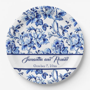 Assiettes En Carton Mariage de tuile florale bleu et blanc personnalis