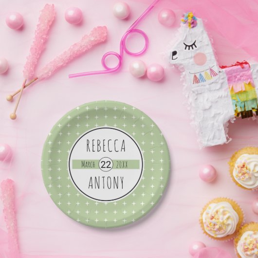 Assiettes En Carton Mariage de typographie géométrique verte sauge mod (Fête)