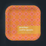 Assiettes En Carton Mariage de typographie orange jaune personnalisé<br><div class="desc">Plaques de papier Mariage pour typographie moderne orange et jaune</div>
