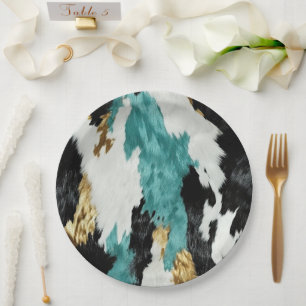 Assiettes En Carton Mariage de vache noire Turquoise Green Gold