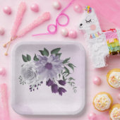 Assiettes En Carton mariage de verdure fleurie violette et blanche (Fête)