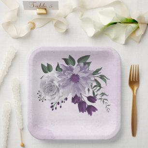 Assiettes En Carton mariage de verdure fleurie violette et blanche