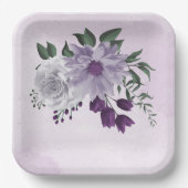 Assiettes En Carton mariage de verdure fleurie violette et blanche (Recto)