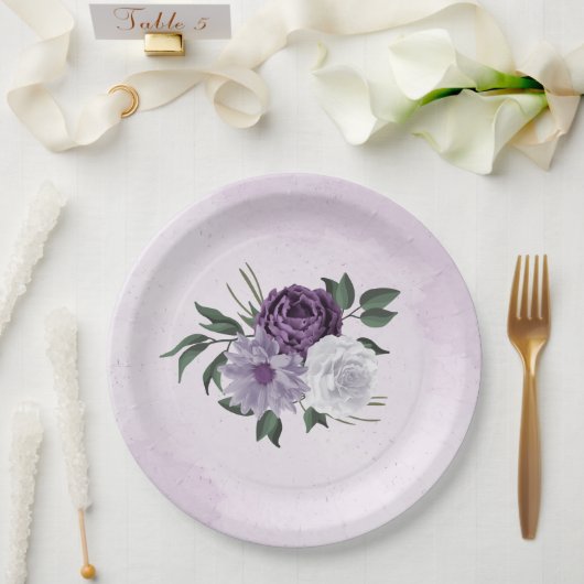 Assiettes En Carton mariage de verdure fleurie violette et blanche (Mariage)