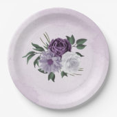 Assiettes En Carton mariage de verdure fleurie violette et blanche (Devant)