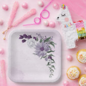 Assiettes En Carton mariage de verdure fleurie violette et blanche (Fête)