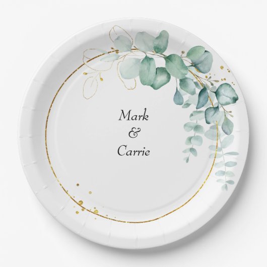 Assiettes En Carton Mariage de verdure rustique d'eucalyptus (Devant)