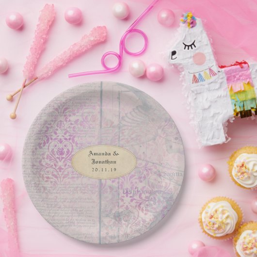 Assiettes En Carton Mariage Découpe en Papier Lavande Damas (Fête)