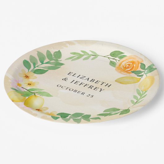 Assiettes En Carton Mariage de'été bohème au citron rustique (Angle)