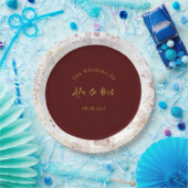 Assiettes En Carton Mariage d'encre d'alcool Bourgogne et or (Fête)