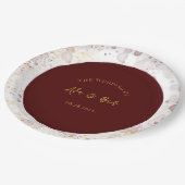 Assiettes En Carton Mariage d'encre d'alcool Bourgogne et or (Angle)