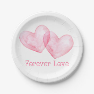 Assiettes En Carton Mariage des Coeurs d'aquarelle rose de l'amour