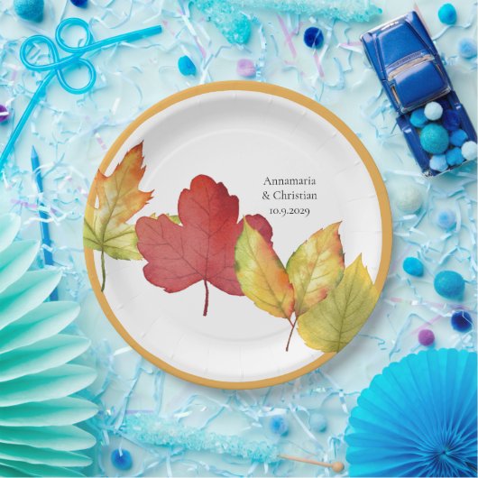 Assiettes En Carton Mariage des feuilles automnales (Fête)
