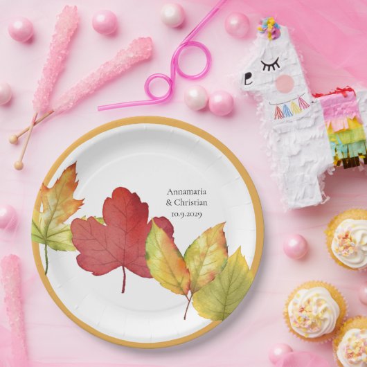 Assiettes En Carton Mariage des feuilles automnales (Fête)