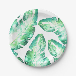 Assiettes En Carton Mariage des Feuilles de Beachy White & Green Tropi