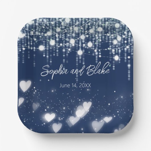 Assiettes En Carton Mariage des feux de pendage bleu et blanc (Recto)
