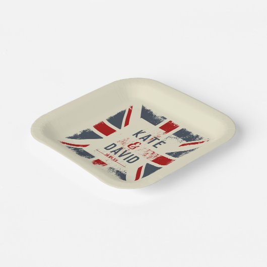 Assiettes En Carton Mariage des noms de couple Union Jack en détresse (Angulaire)