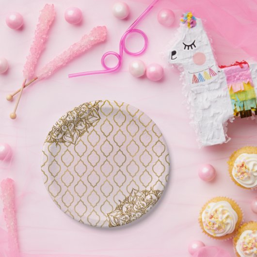 Assiettes En Carton Mariage des nuits marocaines Rose & Or (Fête)