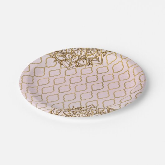 Assiettes En Carton Mariage des nuits marocaines Rose & Or (Angle)