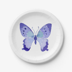 Assiettes En Carton Mariage des papillons Bleus à l'aquarelle