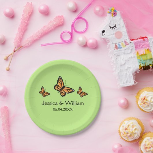 Assiettes En Carton Mariage des papillons Monarque orange (Fête)