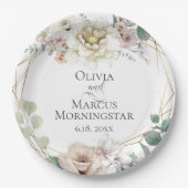 Assiettes En Carton Mariage d'été Alabaster Magnolia et Peony (Devant)