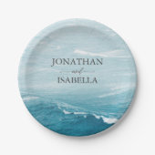 Assiettes En Carton Mariage d'été au bord de la mer bleue ondulée ombr (Devant)