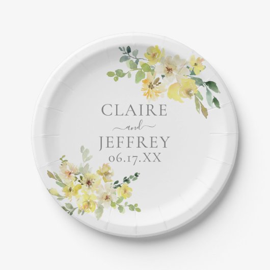 Assiettes En Carton Mariage d'été Delicic Jaune Floral Sage Vert (Devant)