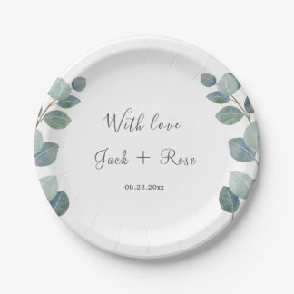 Assiettes En Carton Mariage d'été Eucalyptus de verdure rustique.
