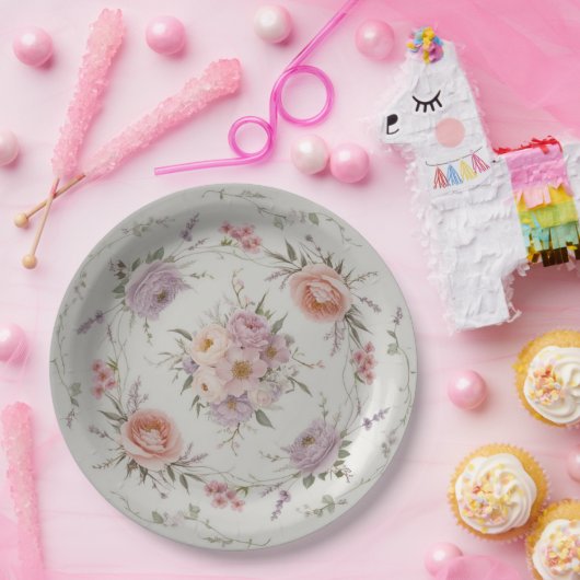 Assiettes En Carton Mariage d'été motif floral fleur sauvage élégant (Fête)