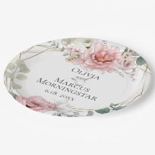 Assiettes En Carton Mariage d'été Rosa Rose Floral