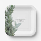 Assiettes En Carton Mariage d'eucalyptus en argent (Recto)