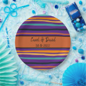 Assiettes En Carton Mariage d'Halloween Orange moderne violet rayé (Fête)