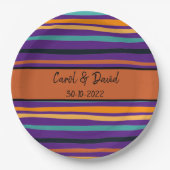 Assiettes En Carton Mariage d'Halloween Orange moderne violet rayé (Devant)