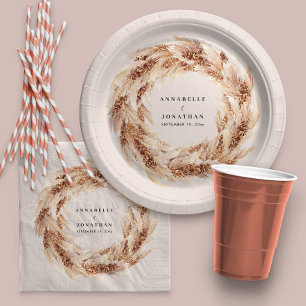 Assiettes En Carton Mariage d'herbe bohème naturel moderne