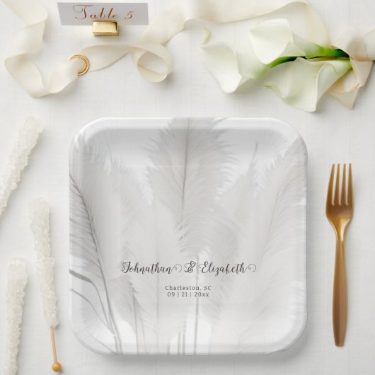 Assiettes En Carton Mariage d'herbe Boho Pampas (Mariage)