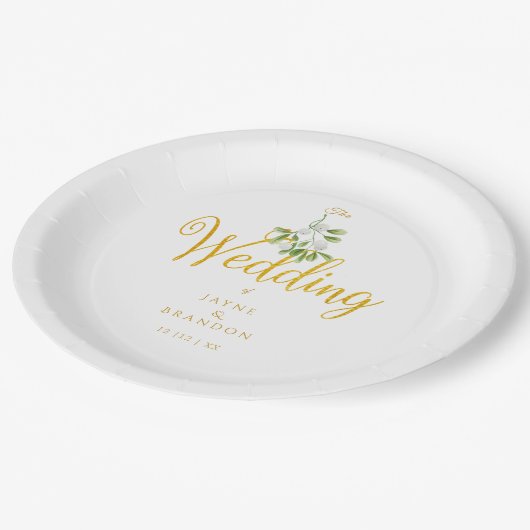 Assiettes En Carton Mariage d'hiver Élégant Écriture Or Gui (Angle)