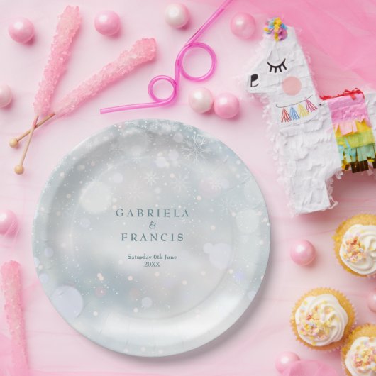 Assiettes En Carton Mariage d'hiver Moderne Élégant Snowflakes (Fête)