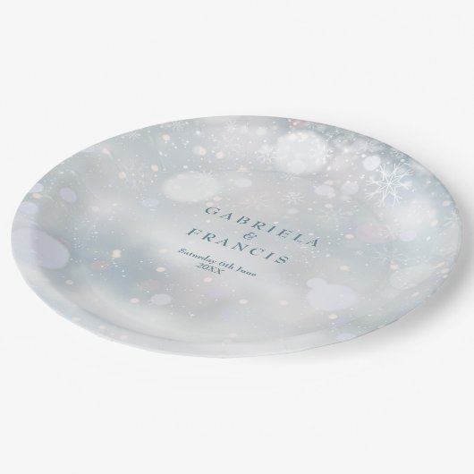 Assiettes En Carton Mariage d'hiver Moderne Élégant Snowflakes (Angle)