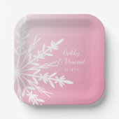 Assiettes En Carton Mariage d'hiver Pink Snowflake (Recto)